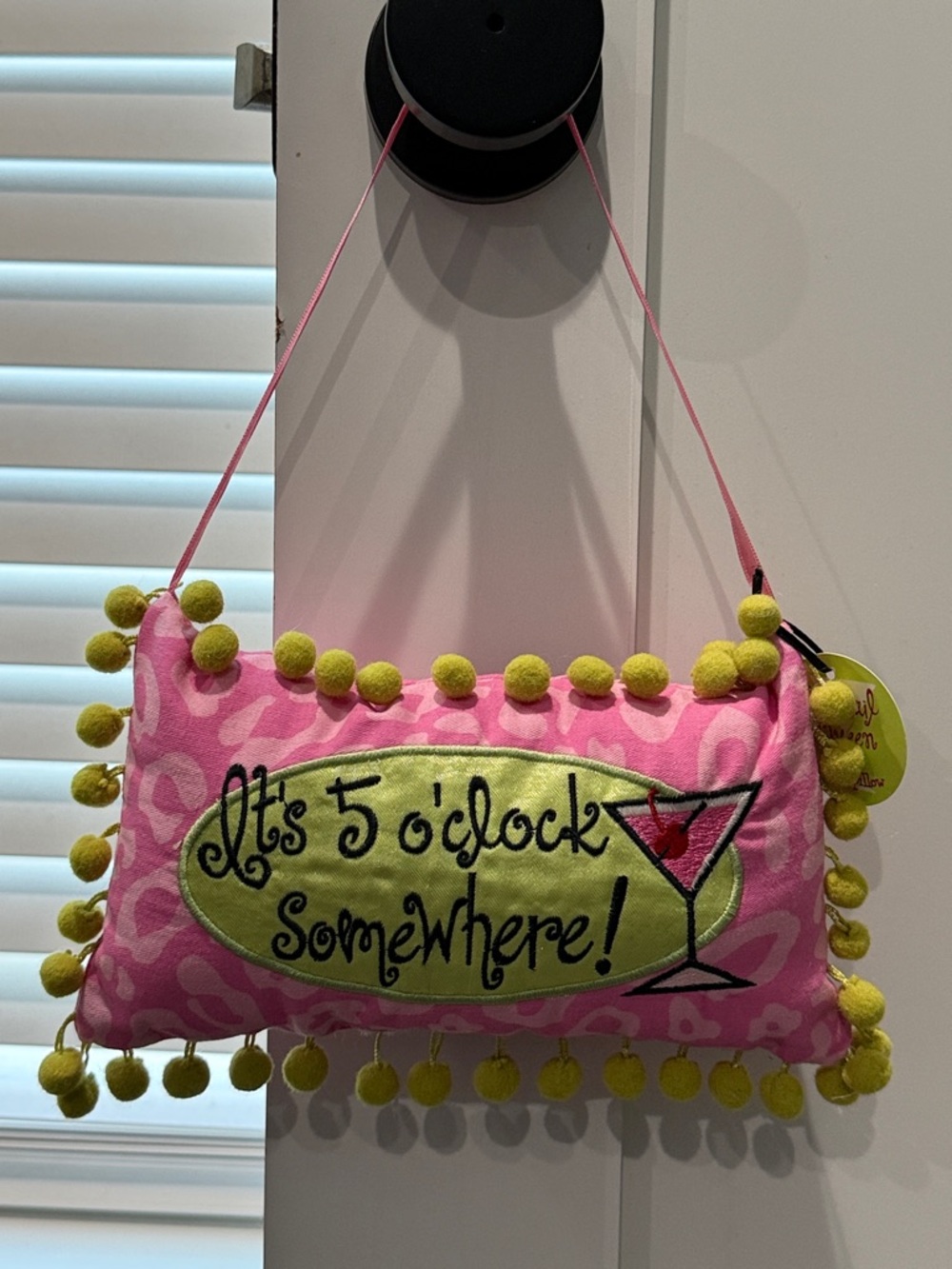 Cocktail Queen Pink Door Pillow - "It's 5 o'clock Somewhere!"